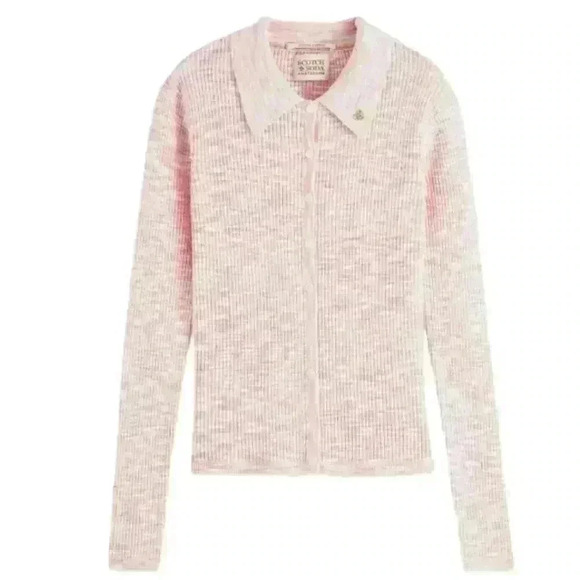 Scotch & Soda Pink/White Yarn Dyed Cardigan Knit  Sweater Size XS EUC! - Picture 6 of 13